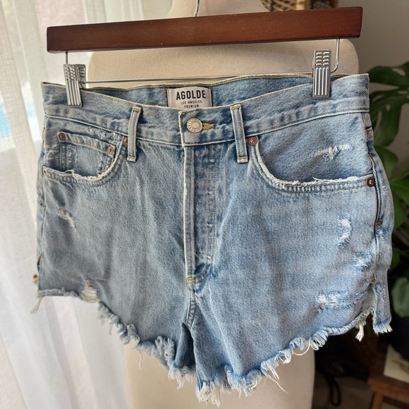 AGOLDE Women's Blue Denim Shorts - Picture 1 of 3